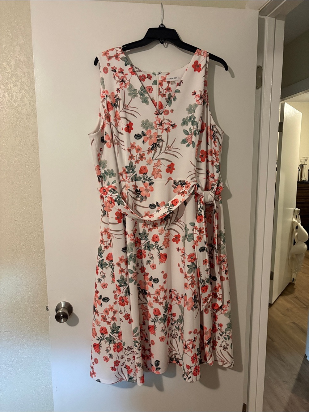 Calvin Klein White Dress with Coral Floral Print